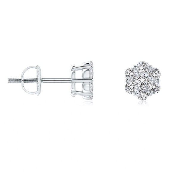 JACORE JEWELERS Jewelry - Nice Flower White Gold Iced Sterling Silver Cluster Screw Back Stud Earrings